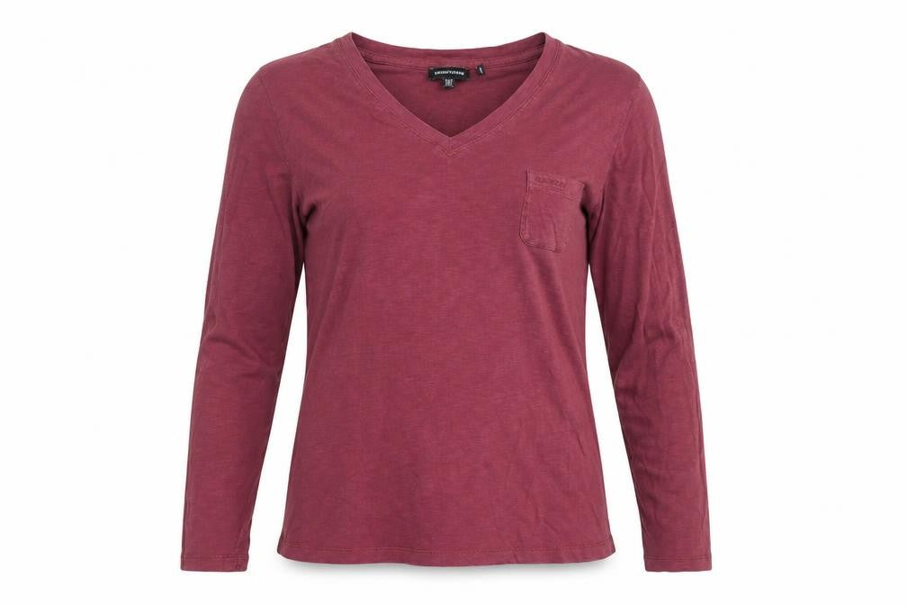 Superdry Womens Red Long Sleeve V-Neck Cotton T-Shirt Size 10