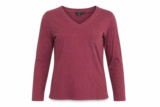 Superdry Womens Red Long Sleeve V-Neck Cotton T-Shirt Size 10