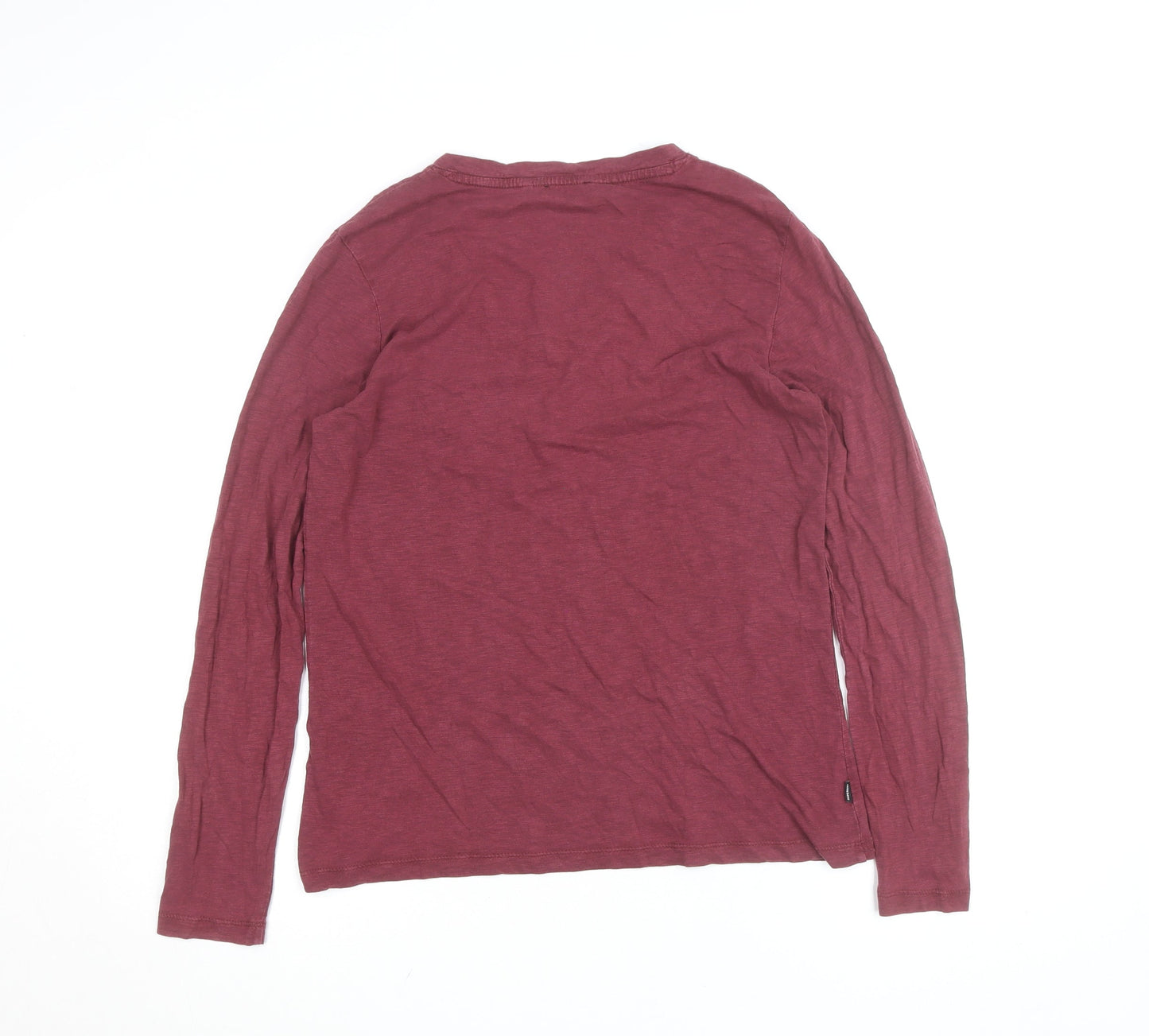 Superdry Womens Red Long Sleeve V-Neck Cotton T-Shirt Size 10