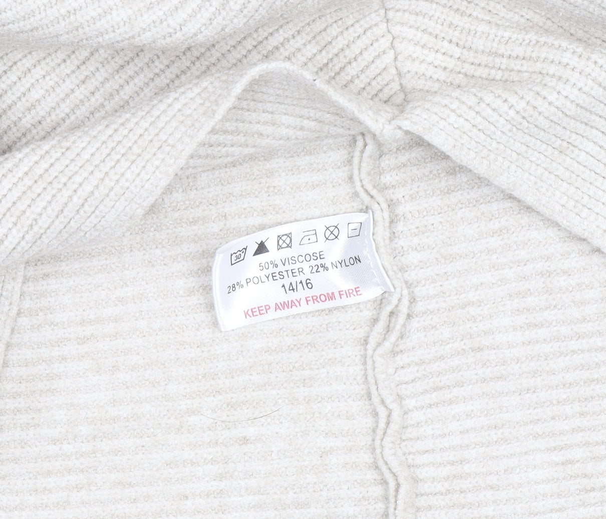 Mudflower Women Beige Roll Neck Ribbed Knit Tunic Jumper Size 14