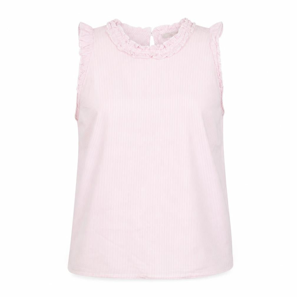Oasis Womens Pink Striped Sleeveless Ruffle Blouse Size 14