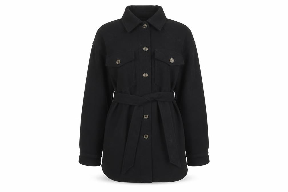 Zara Women Black Belted Wool Blend Jacket Size S