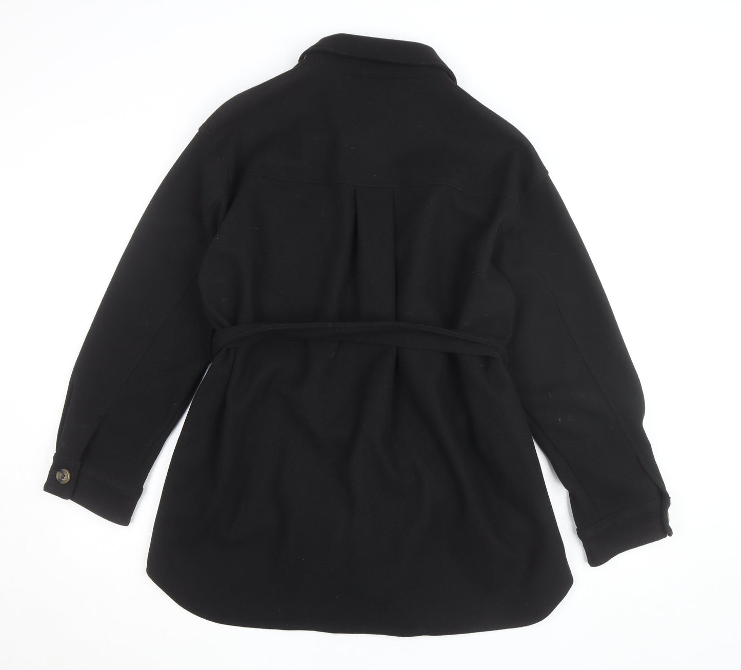 Zara Women Black Belted Wool Blend Jacket Size S