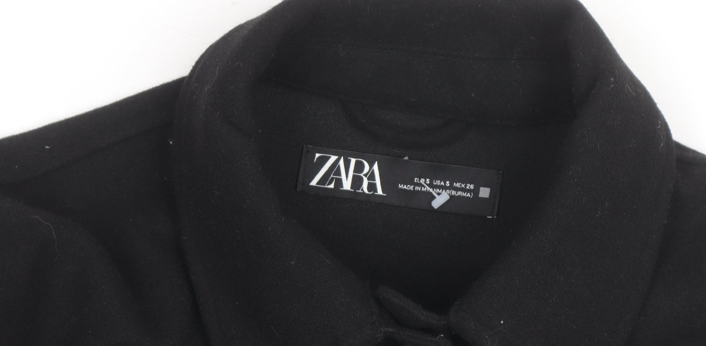 Zara Women Black Belted Wool Blend Jacket Size S