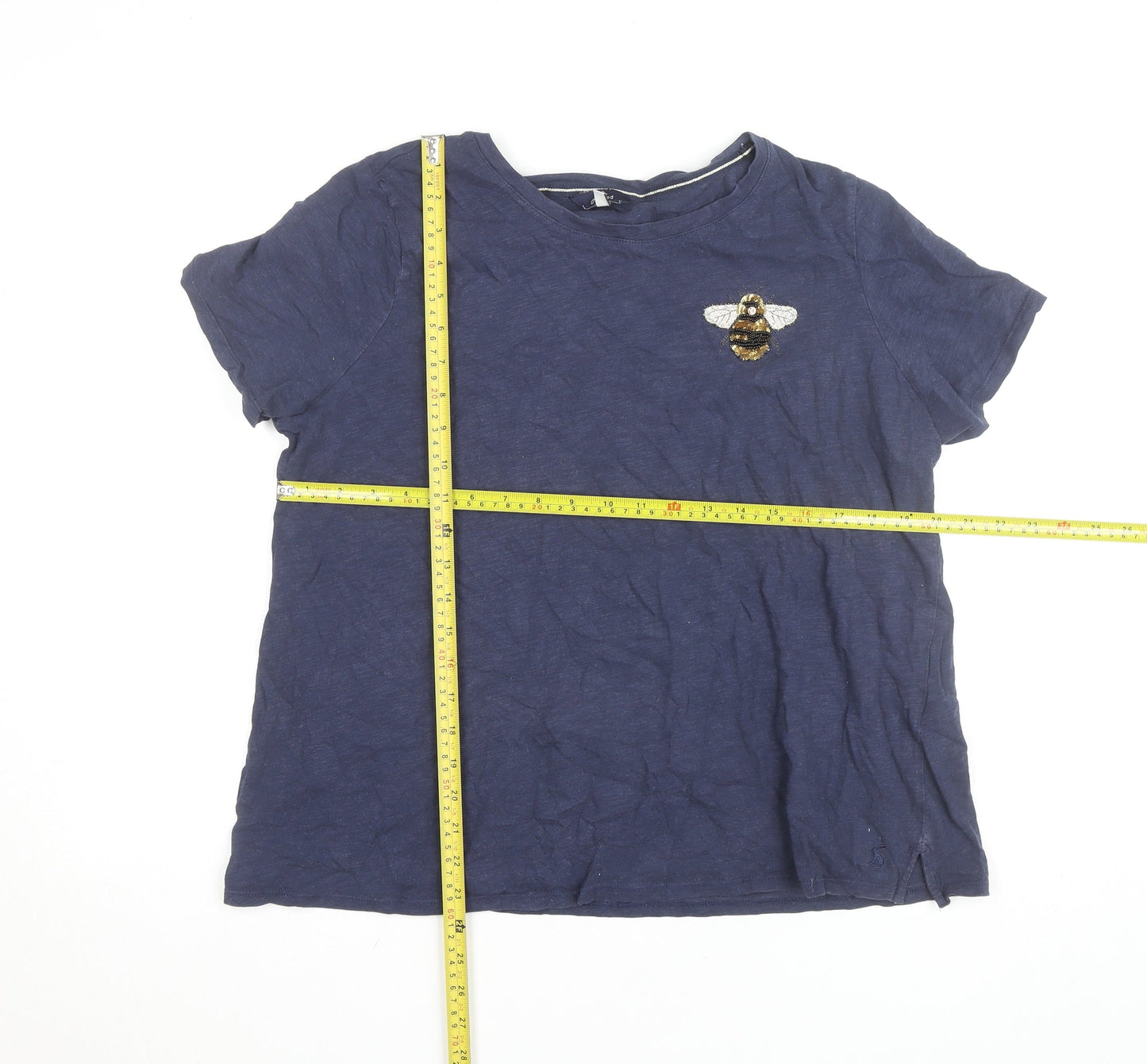 Joules Womens Blue Bee Embroidered Cotton T-Shirt Size 18