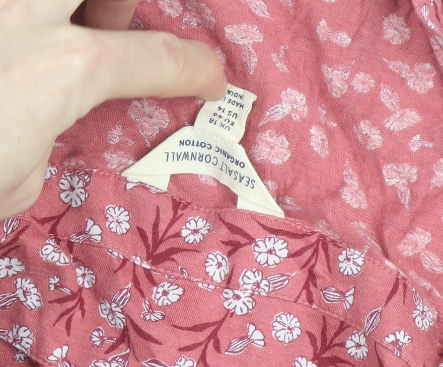 Seasalt Cornwall Womens Pink Floral Organic Cotton Blouse Size 18