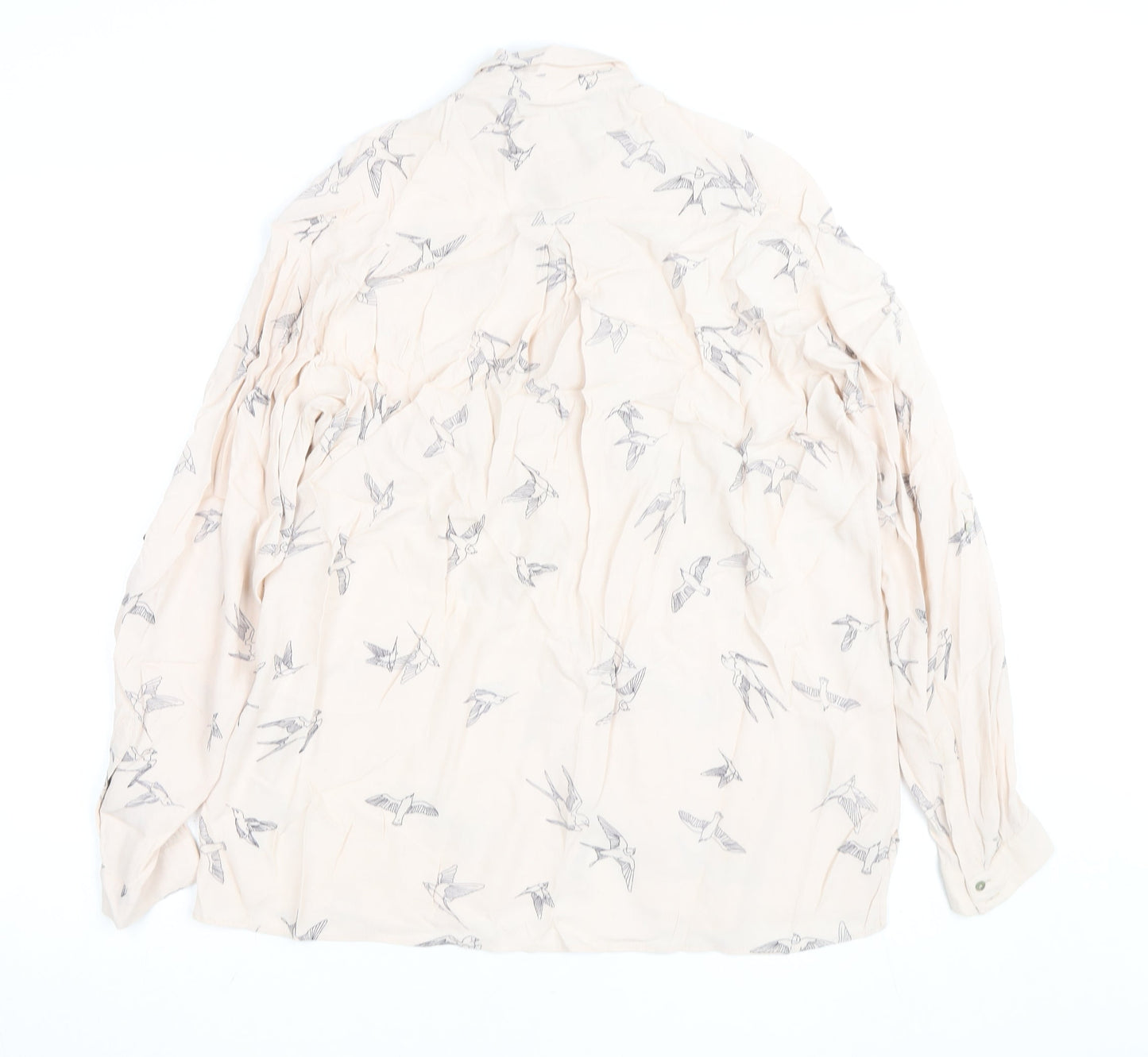 Zara Basic Women's Beige Bird Print Long Sleeve Blouse Size M