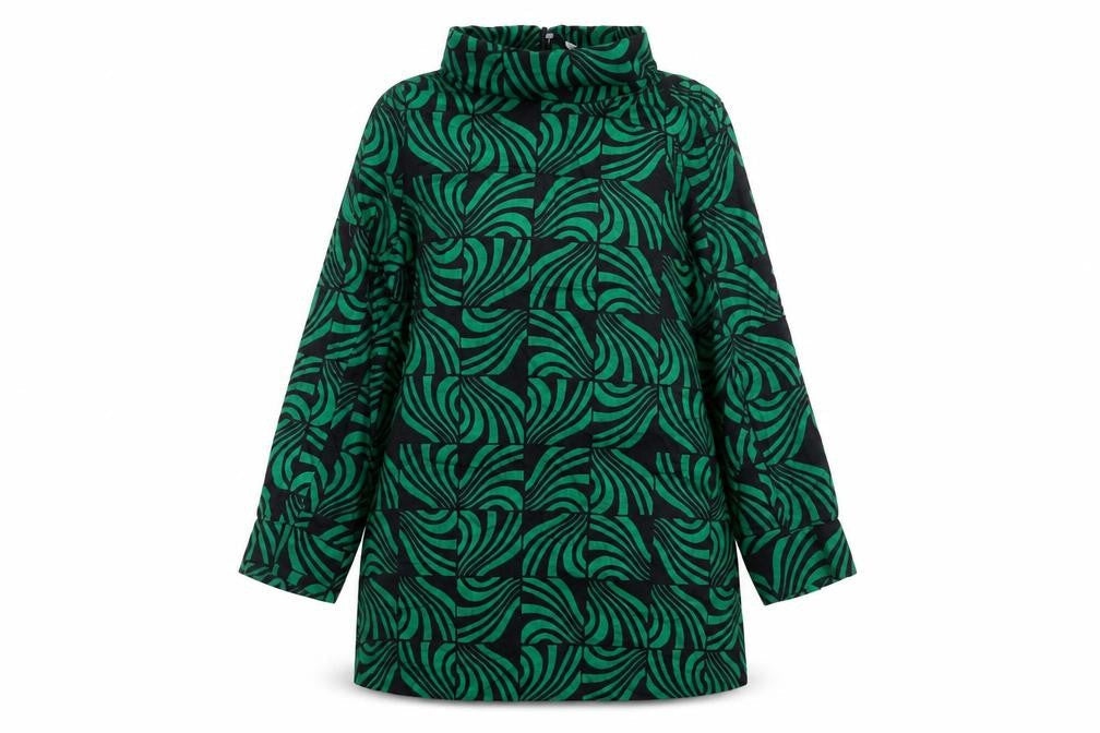 Zara Women Green Geometric High Neck Tunic Blouse Size L
