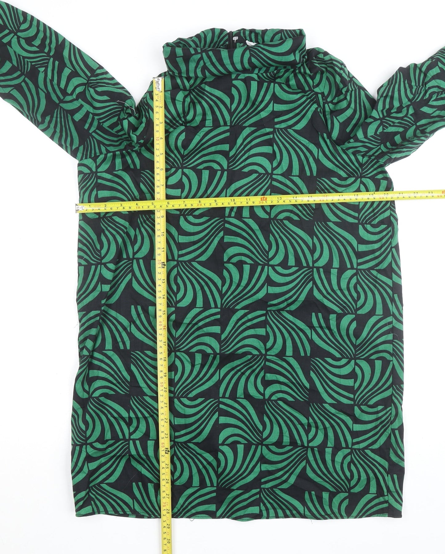 Zara Women Green Geometric High Neck Tunic Blouse Size L