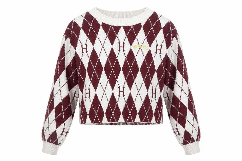 H&M Teens Red Argyle Harry Potter Knit Jumper Size 10 Crew Neck