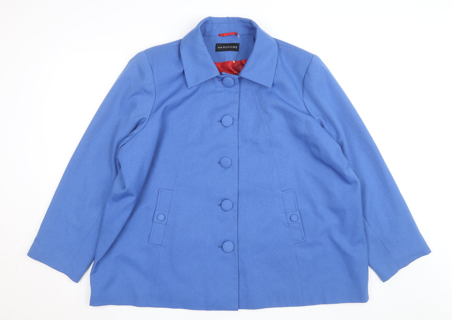 Wardrobe Women Blue Wool Blend Mid-Length Button Overcoat Size 16