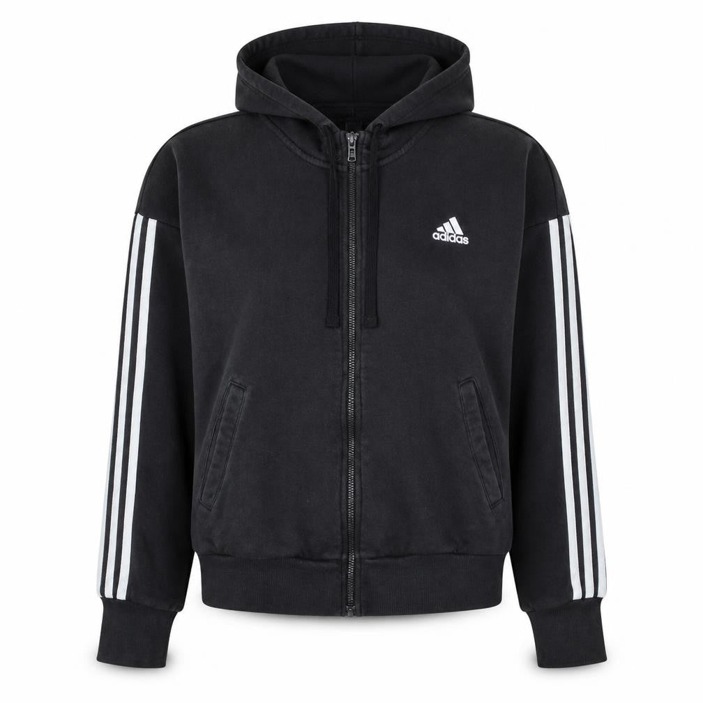 Adidas Women's Black Full Zip Hoodie Size M 12-14 with Logo Stripes