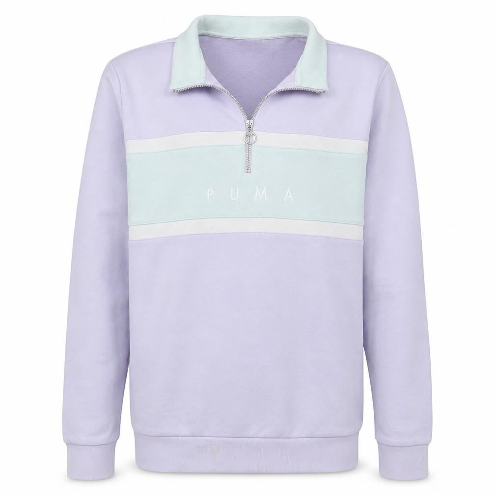 Puma Men's Lilac 1/2 Zip Sweatshirt L Cotton Blend Logo Pullover