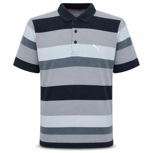 Puma Men's Grey Striped Short Sleeve Polo Shirt Size L