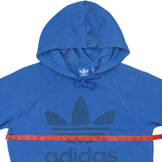 Adidas Men Blue Pullover Hoodie Small Logo Fleece Sportswear