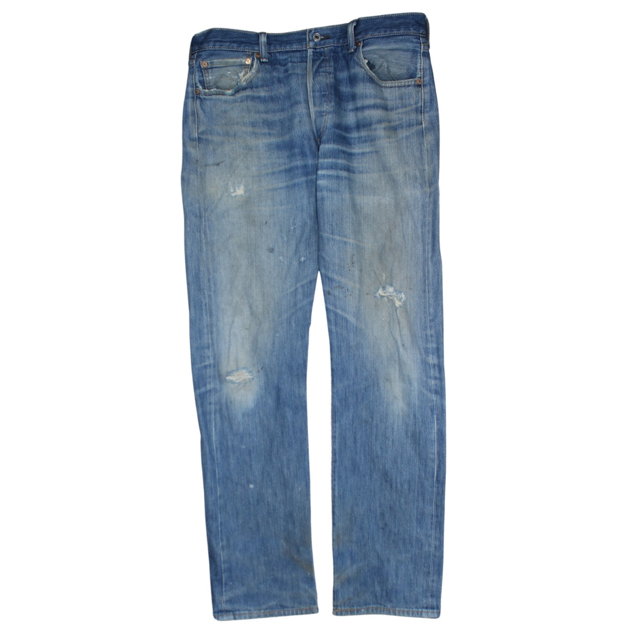 Levi's 501 Men's Blue Straight Leg Distressed Denim Jeans W36 L34