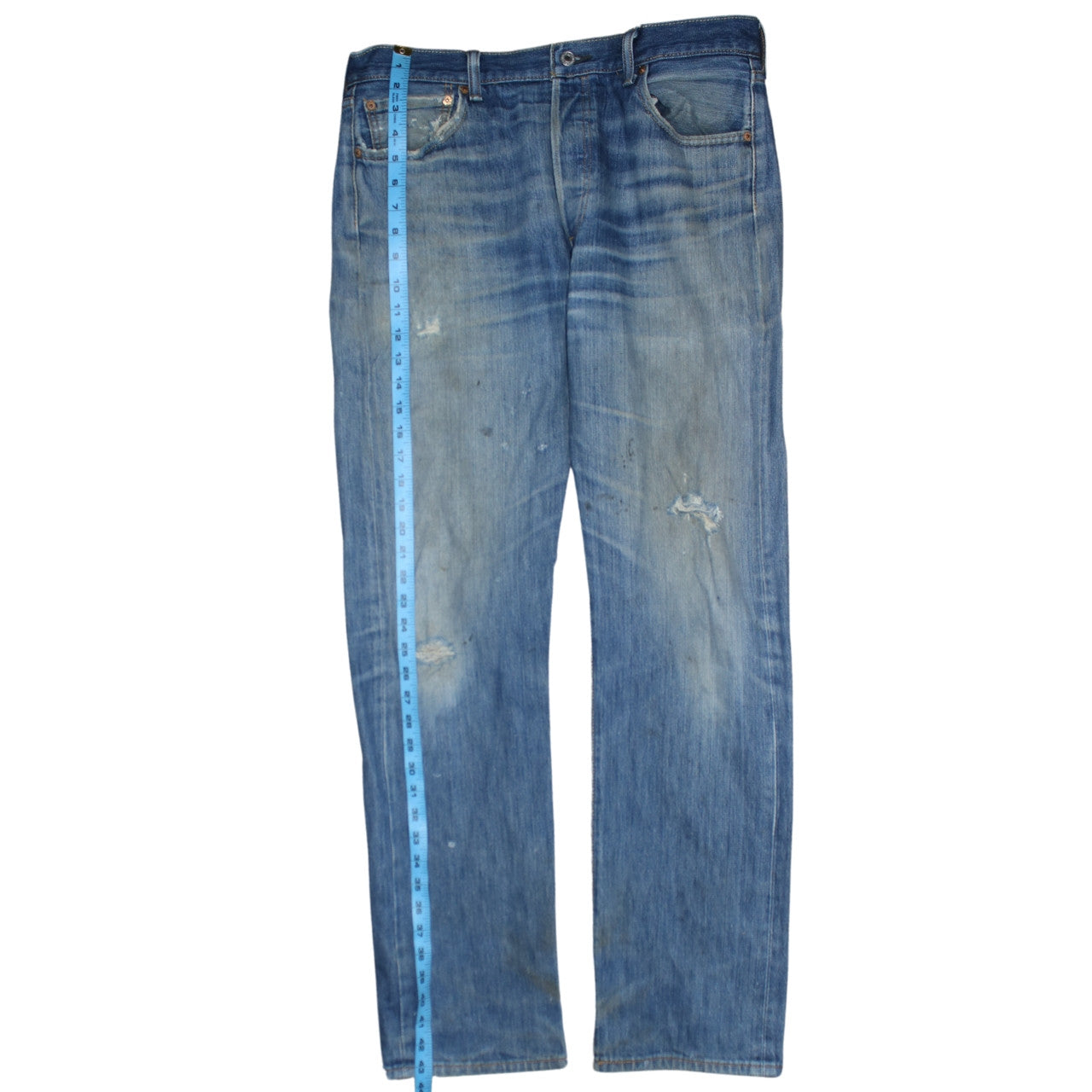 Levi's 501 Men's Blue Straight Leg Distressed Denim Jeans W36 L34