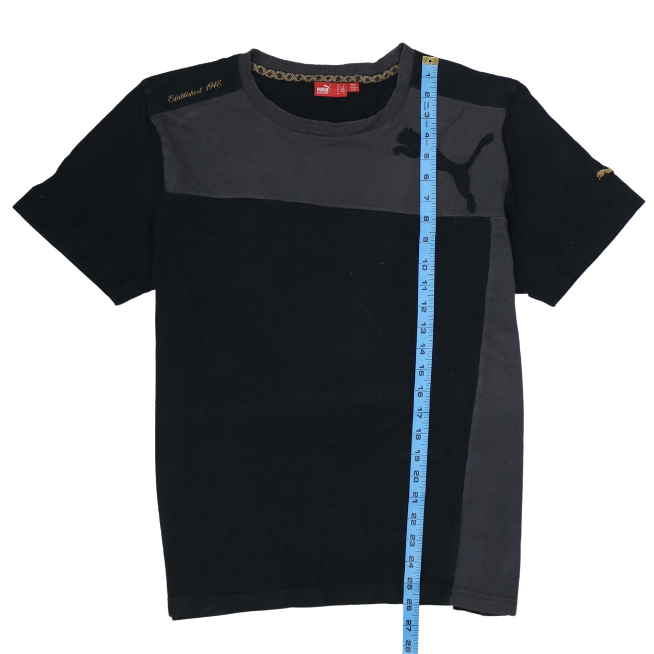 Puma Mens Black Colourblock Cotton Crew Neck T-Shirt Size L