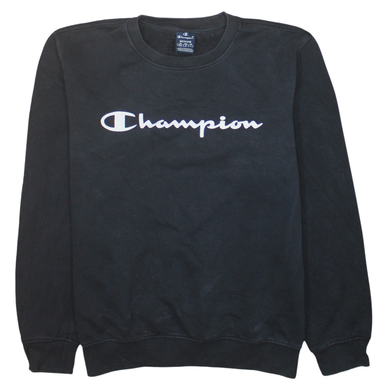 Champion Men's Black Medium Crew Neck Logo Sweatshirt