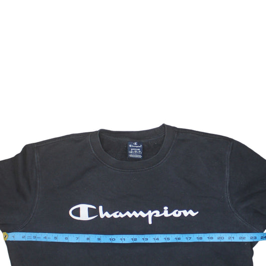 Champion Men's Black Medium Crew Neck Logo Sweatshirt