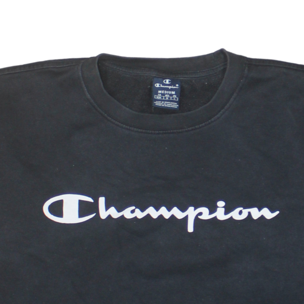Champion Men's Black Medium Crew Neck Logo Sweatshirt