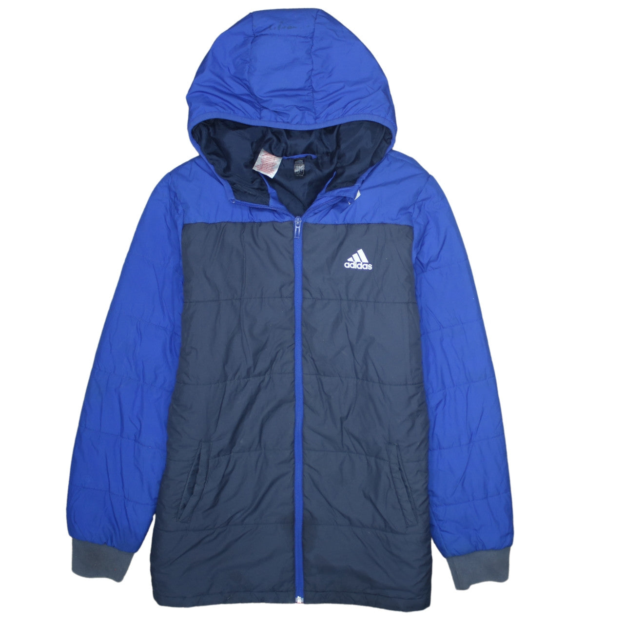 Adidas Boys Blue Puffer Jacket Hooded Winter Coat 16 Years