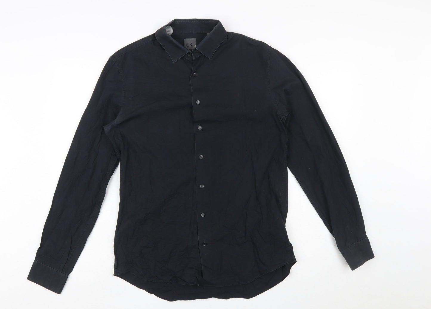 Calvin Klein Men's Black Slim Fit Long Sleeve Button-Up Shirt Size 15.75