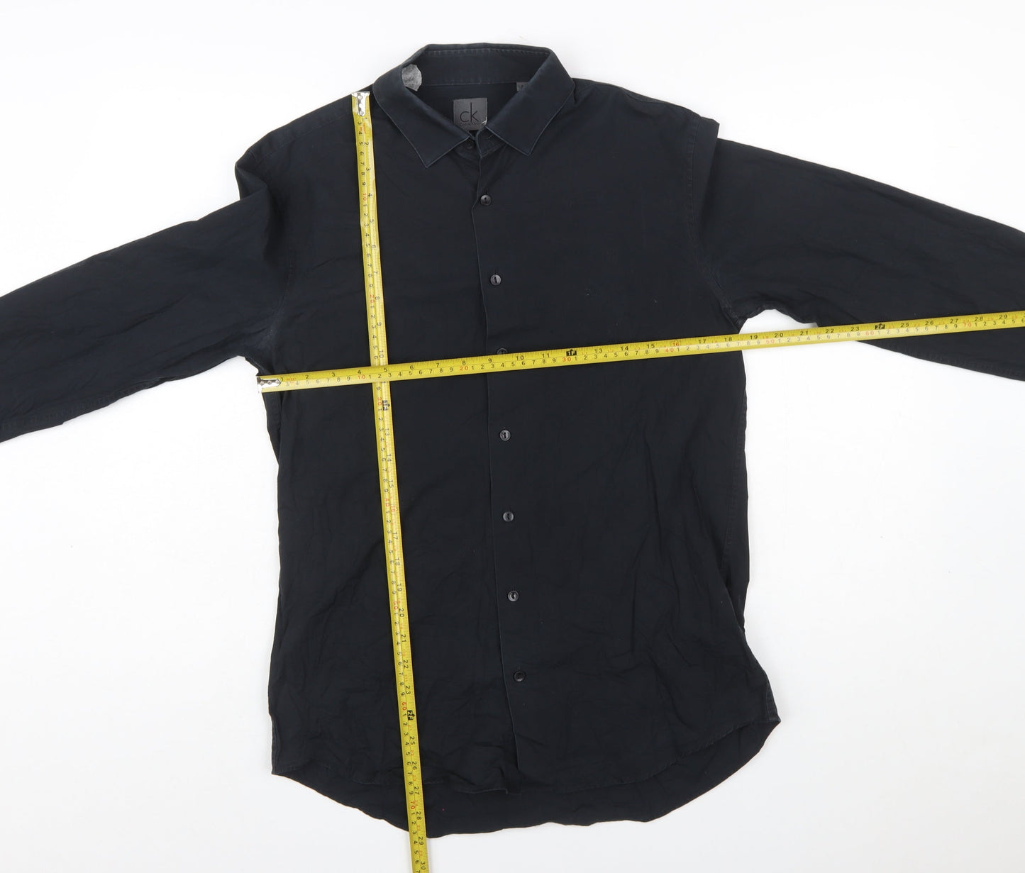 Calvin Klein Men's Black Slim Fit Long Sleeve Button-Up Shirt Size 15.75
