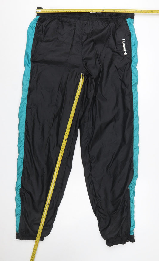 Hummel Men's Black Windbreaker Track Trousers Size L Retro 90s