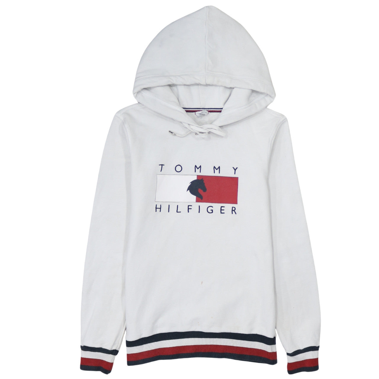 Tommy Hilfiger Womens White XXS Pullover Hoodie with Logo Design