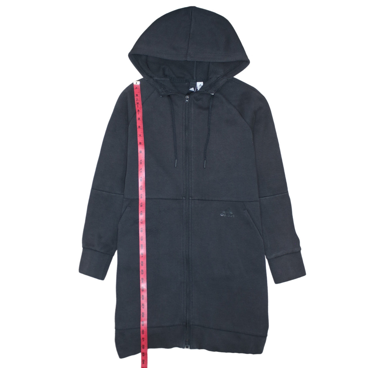 Adidas Women Black XS Full Zip Hooded Longline Sweatshirt Dress