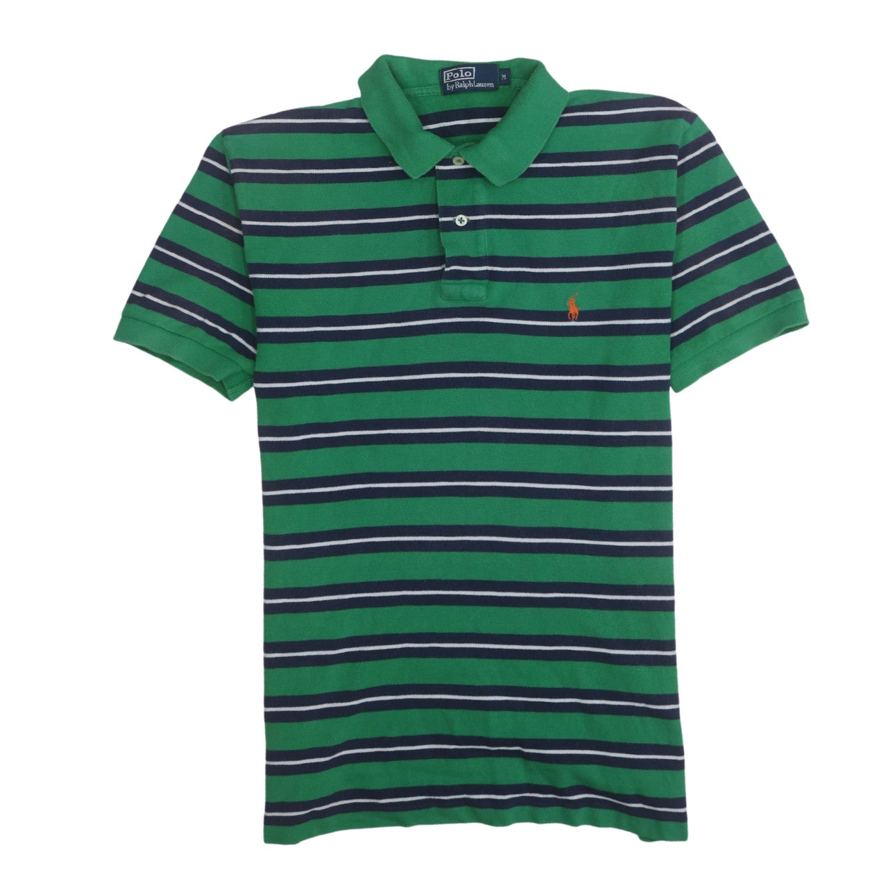 Ralph Lauren Men's Green Striped Cotton Polo Shirt Size M