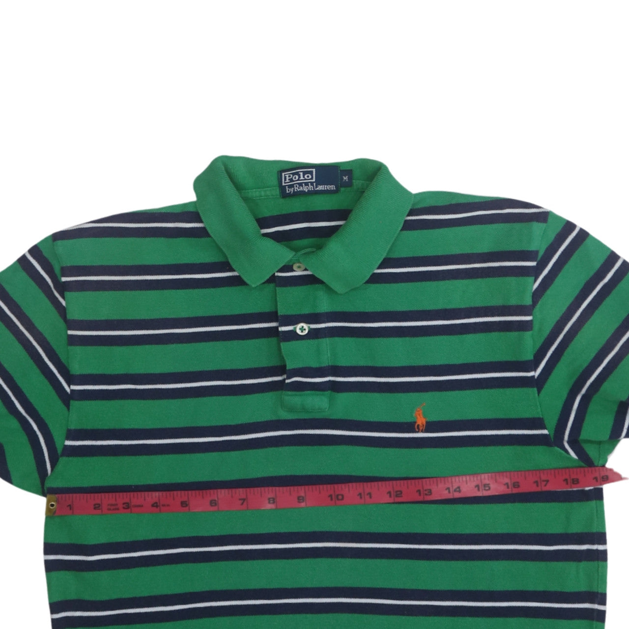 Ralph Lauren Men's Green Striped Cotton Polo Shirt Size M
