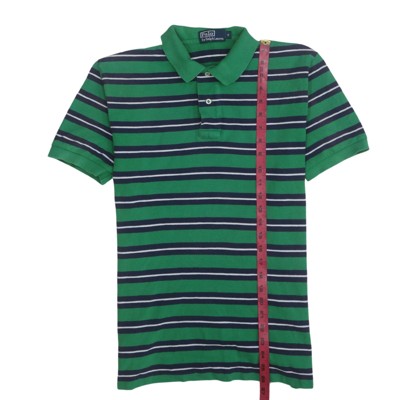 Ralph Lauren Men's Green Striped Cotton Polo Shirt Size M