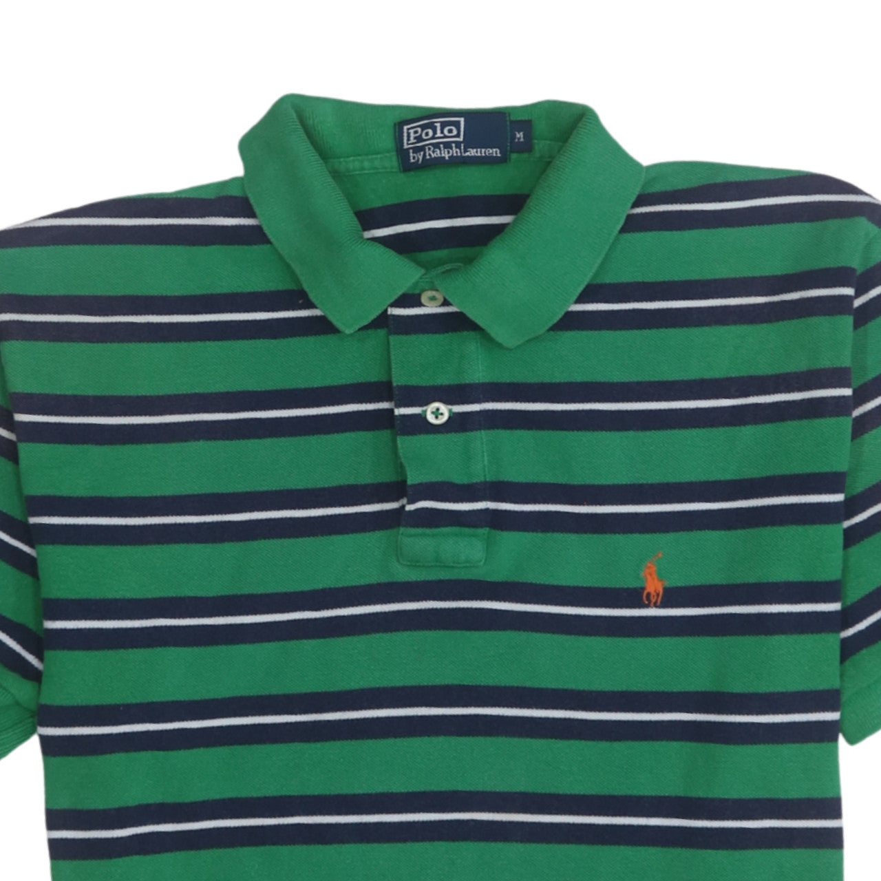 Ralph Lauren Men's Green Striped Cotton Polo Shirt Size M