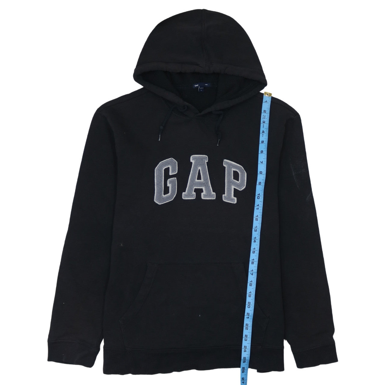 GAP Mens Black Pullover Hoodie L Logo Fleece Sweatshirt