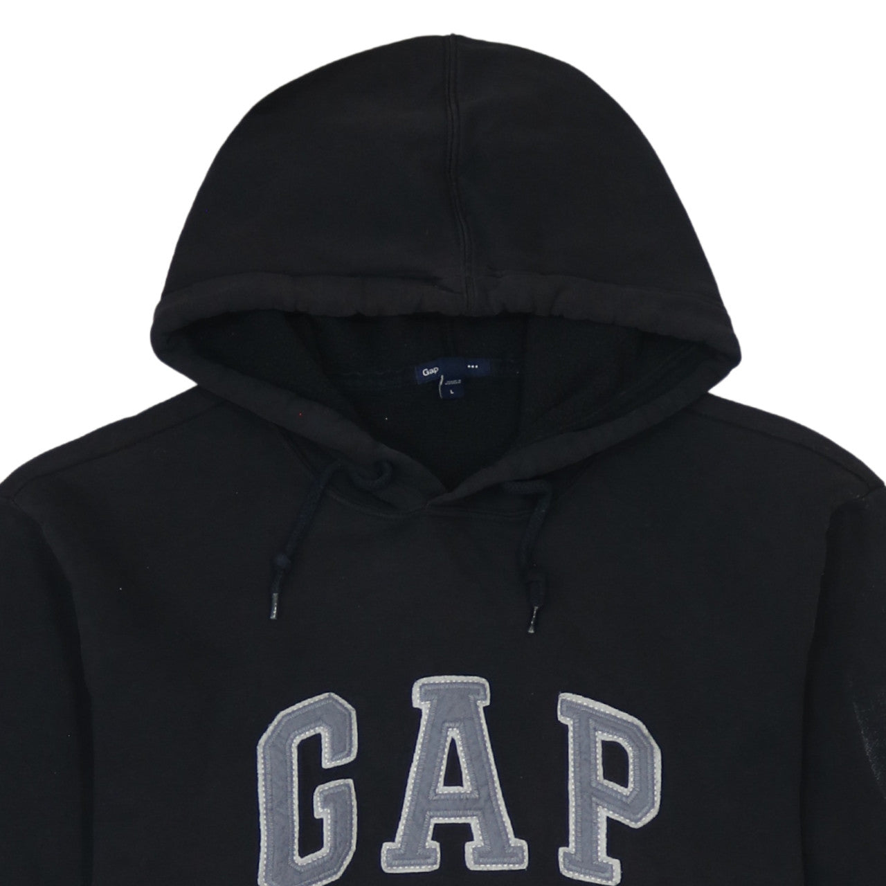 GAP Mens Black Pullover Hoodie L Logo Fleece Sweatshirt