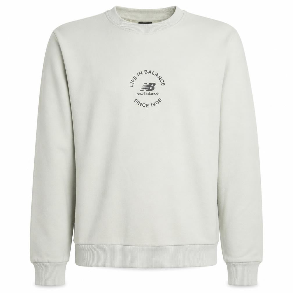 New Balance Men Beige S Crew Neck Pullover Sweatshirt
