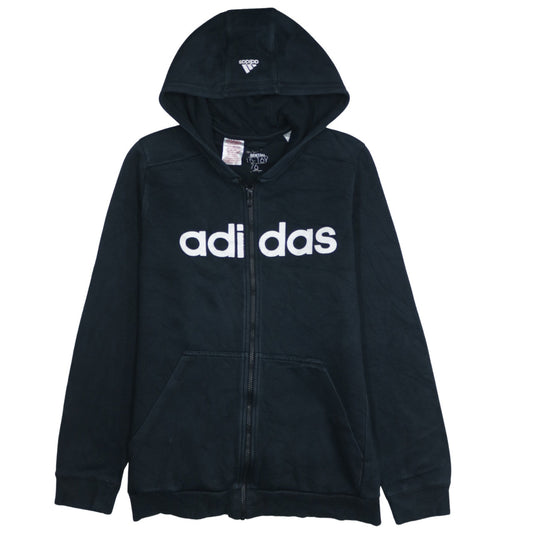 Adidas Unisex Kids Black Full Zip Hoodie 15-16 Years Fleece Hooded Sweatshirt