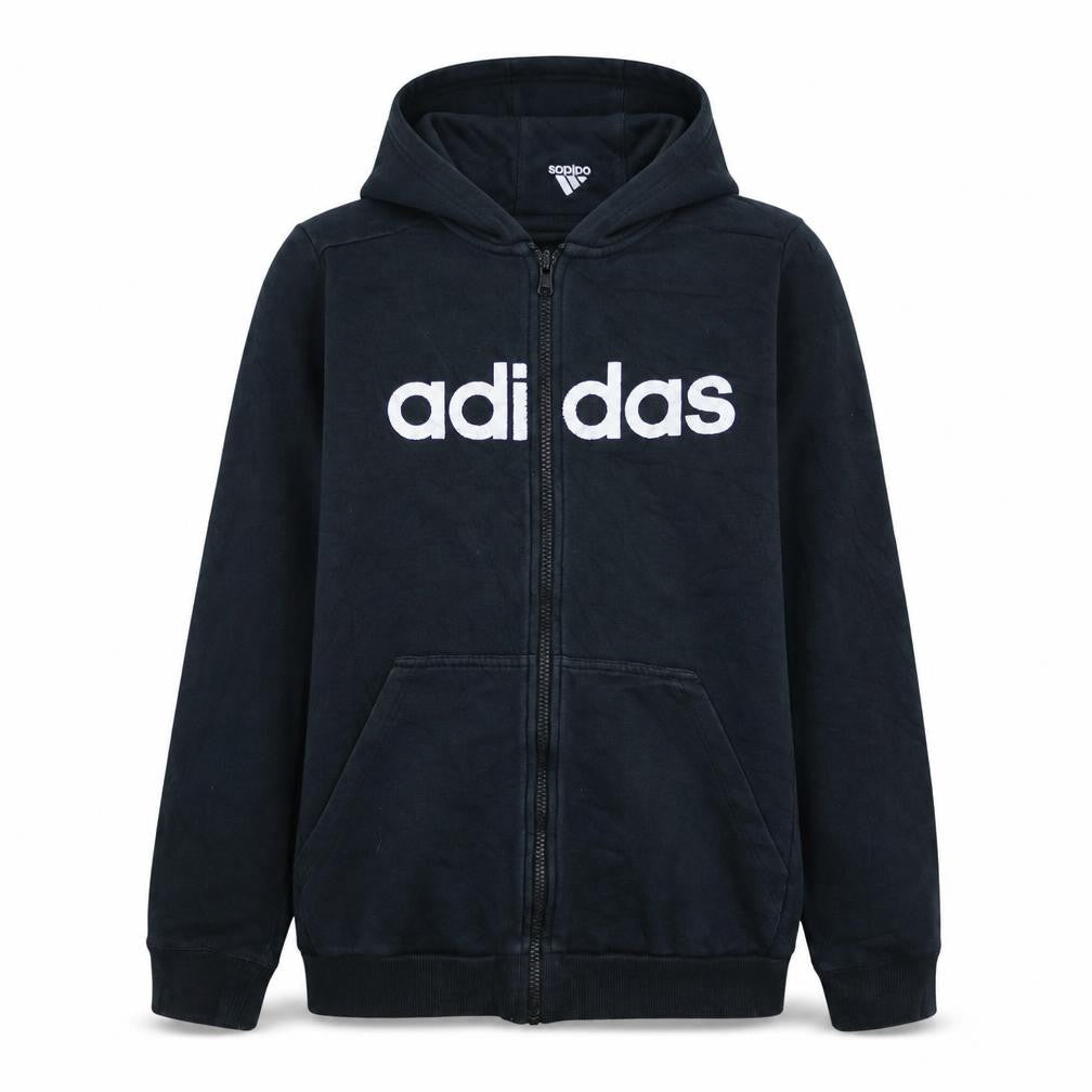 Adidas Unisex Kids Black Full Zip Hoodie 15-16 Years Fleece Hooded Sweatshirt