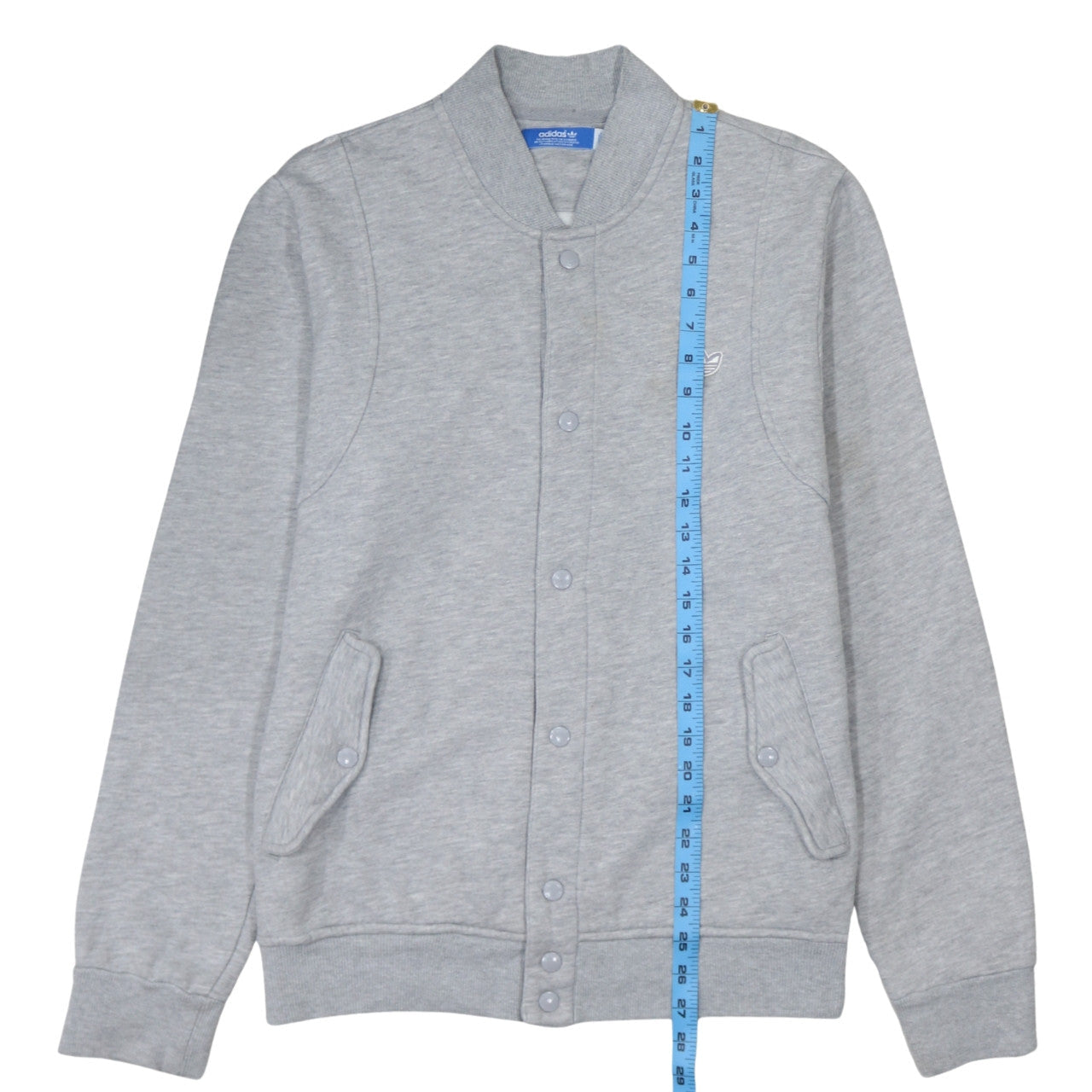 Adidas Men's Grey Varsity Jacket L Regular Fit Fleece Snap Fasten