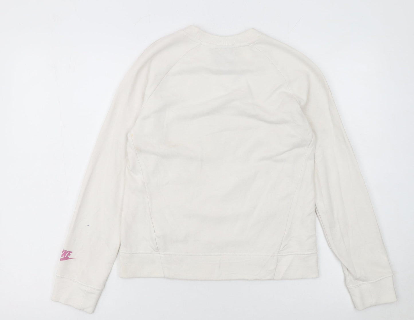 Nike Girls Ivory Pink Graphic Print Crew Neck Pullover Sweatshirt L 146-156cm