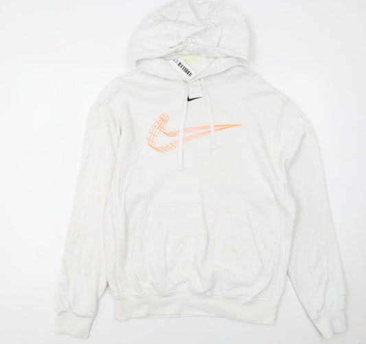 Nike Men's White Graphic Pullover Hoodie Small Cotton Blend