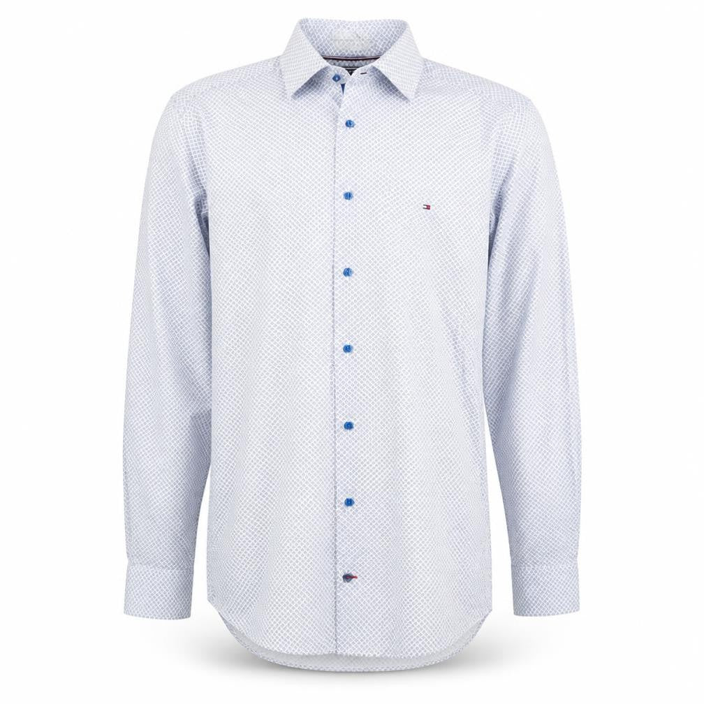 Tommy Hilfiger Men's Blue Slim Fit Geometric Long Sleeve Button-Up Shirt 14.5