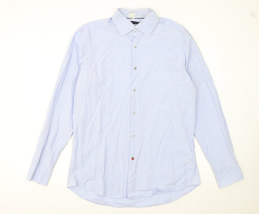 Tommy Hilfiger Men Blue Fitted Long Sleeve Button-Up Shirt 16/41