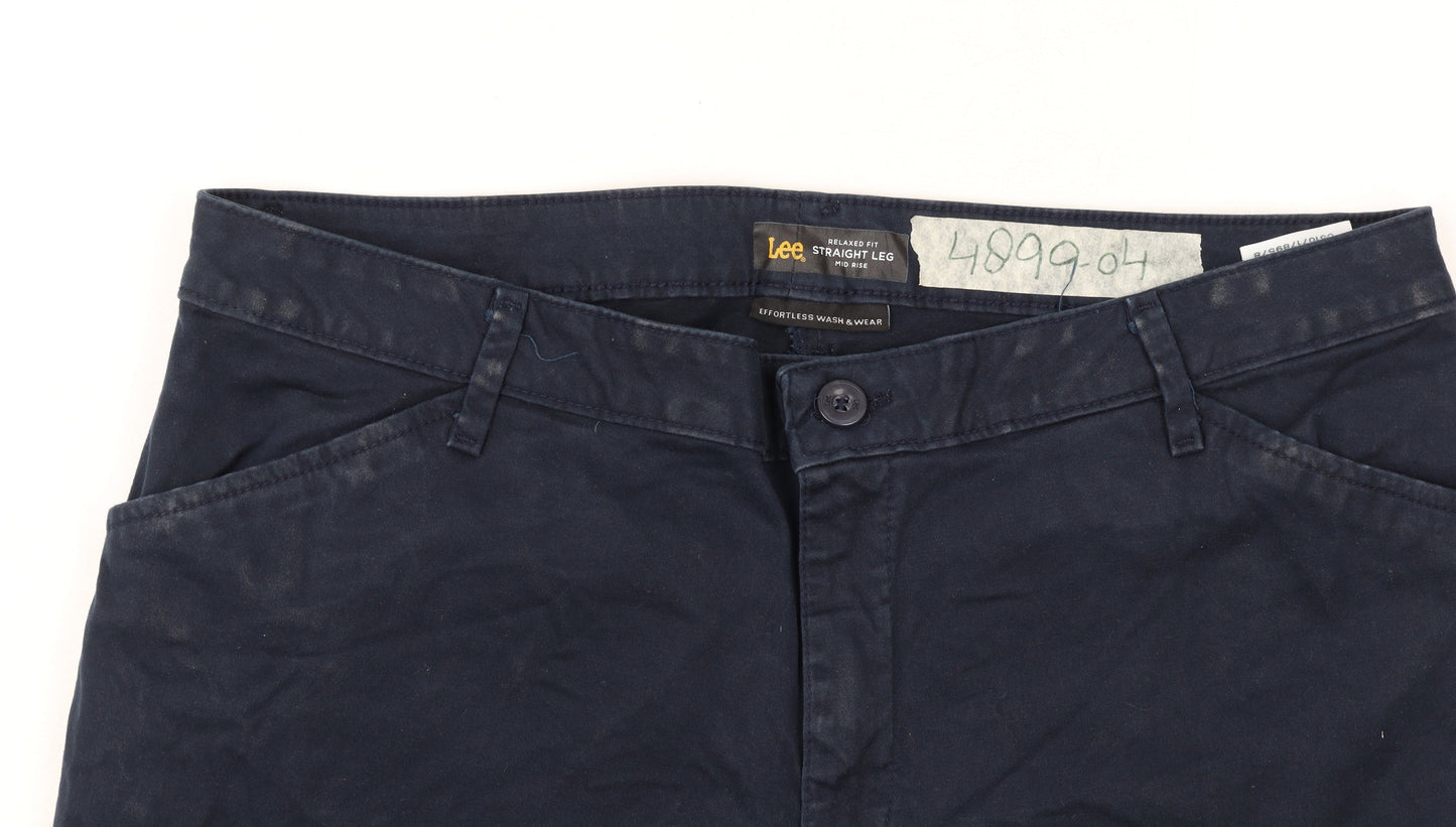 Lee Women's Blue Mid Rise Straight Leg Chino Trousers Size 16