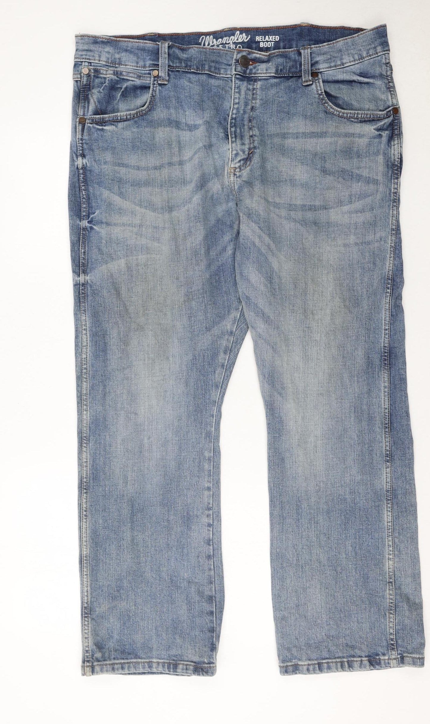Wrangler Men Blue 38x30 Relaxed Bootcut Denim Jeans