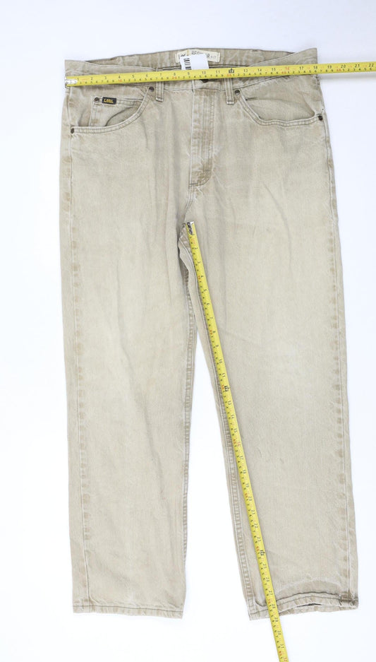 Lee Men's Beige Regular Fit Straight Denim Jeans 38W 30L