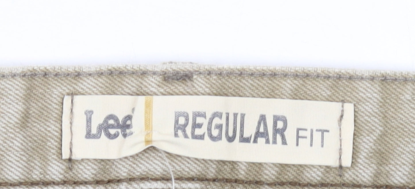 Lee Men's Beige Regular Fit Straight Denim Jeans 38W 30L