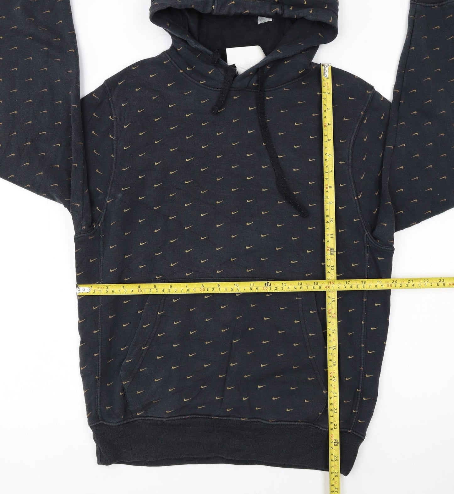 Nike Women Black Small Pullover Hoodie with Gold Logo Print